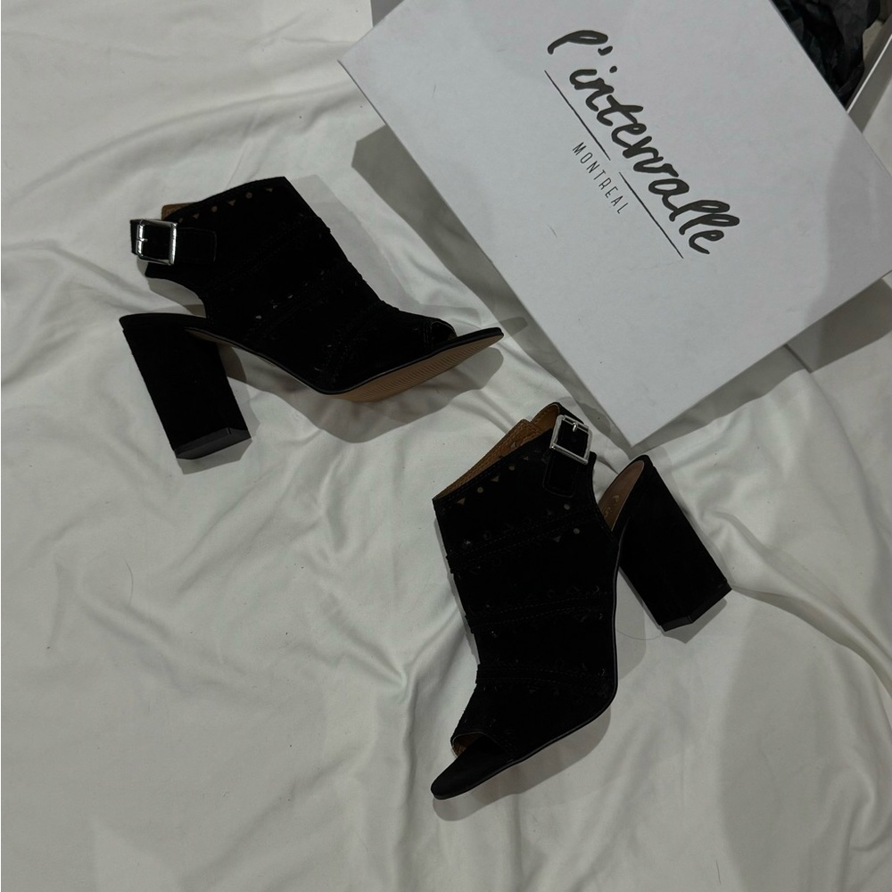L’Intervalle Black Suede Laser Cut Booties - 39